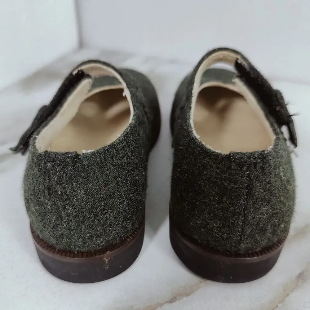 Pappa & Ciccia Italy Dark Green Heather Wool Baby Mary Jane Dress Shoes, 6